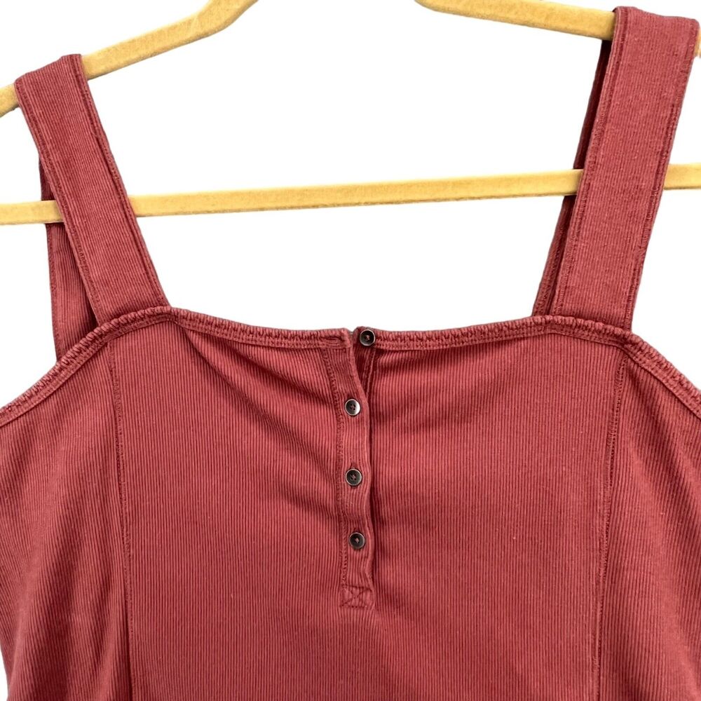Abercrombie Fitch Y2K Crop Top Womens XL Pink Button Square Neck Ribbed Tank - Picture 3 of 12